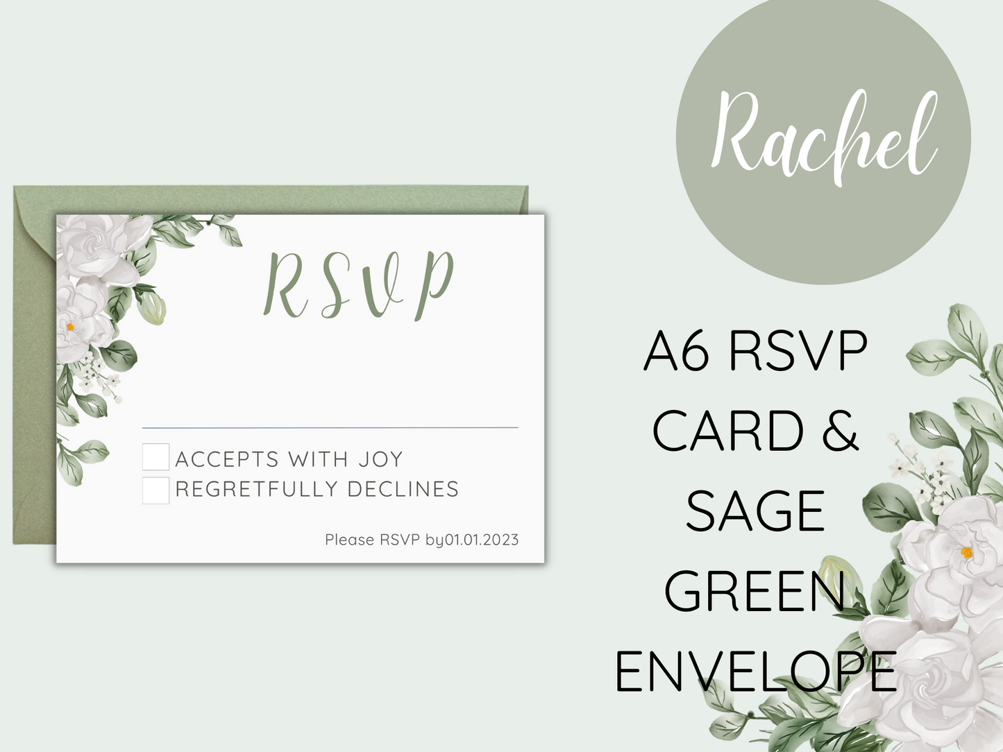 Rachel White Floral Wedding RSVP Card & Envelope