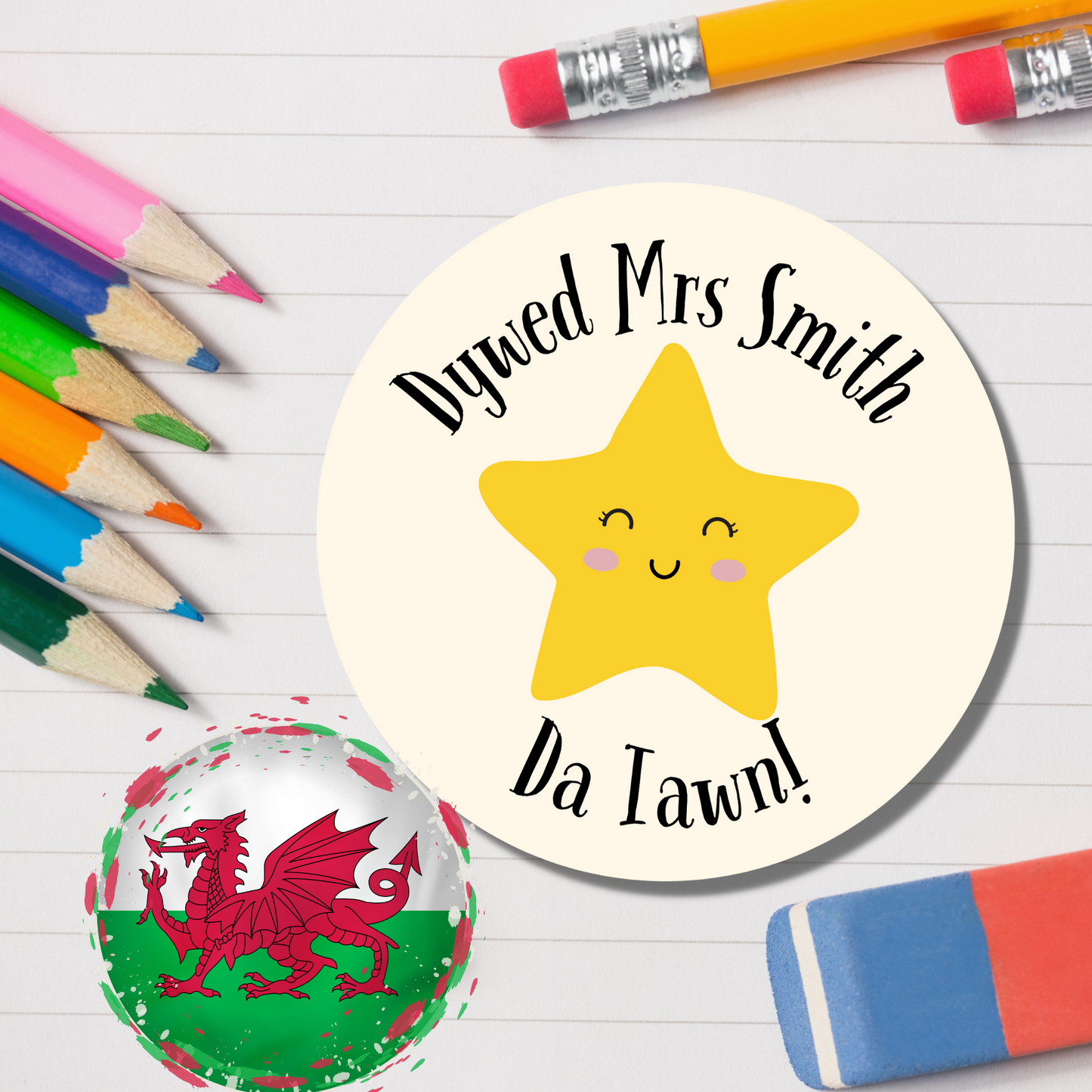 Welsh Personalised Teacher Reward Stickers - Star