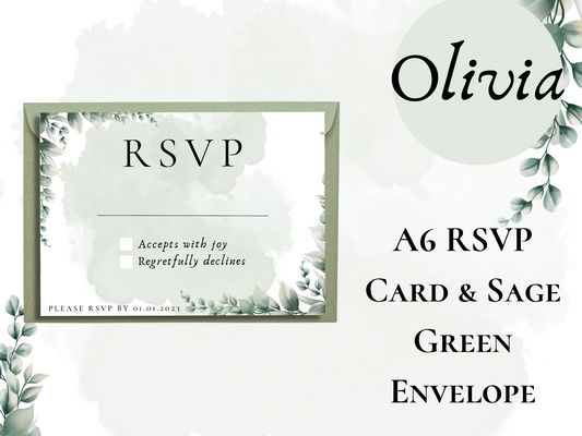 Olivia Eucalyptus Wedding RSVP Card & Envelope