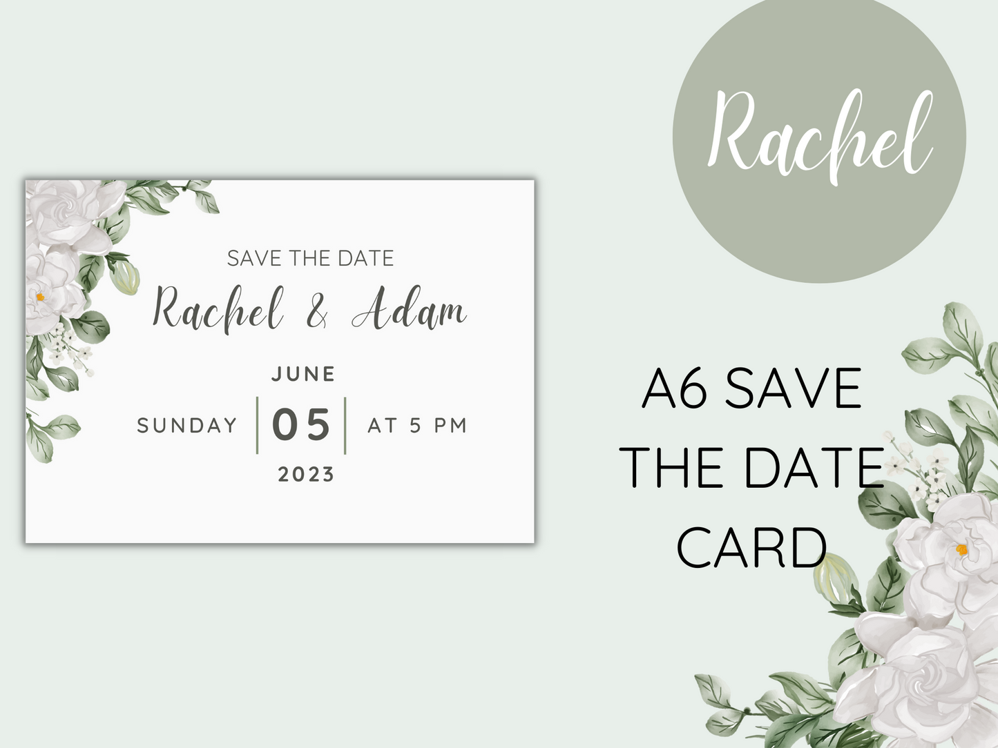 Rachel White Floral Wedding Save The Date Card