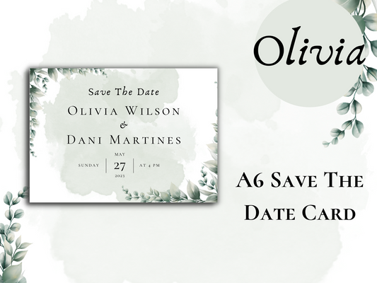 Olivia Eucalyptus Wedding Save The Date Card