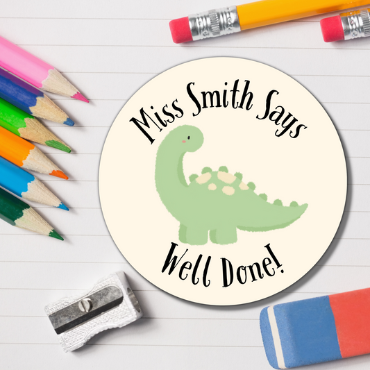 Dinosaur Teacher Reward Stickers - Well Done! Glossy Finish