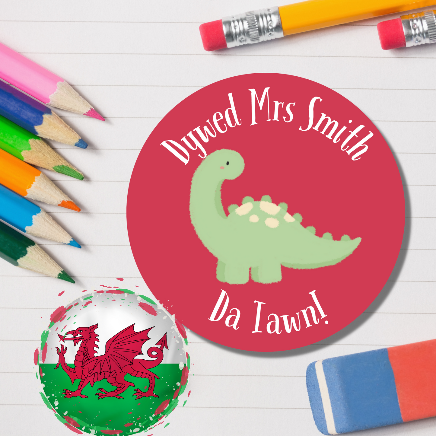 Welsh Personalised Teacher Reward Stickers - Dinosaur