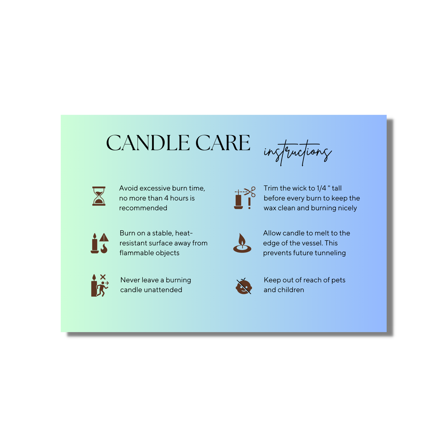 Ombre Blue Green Candle Care Cards