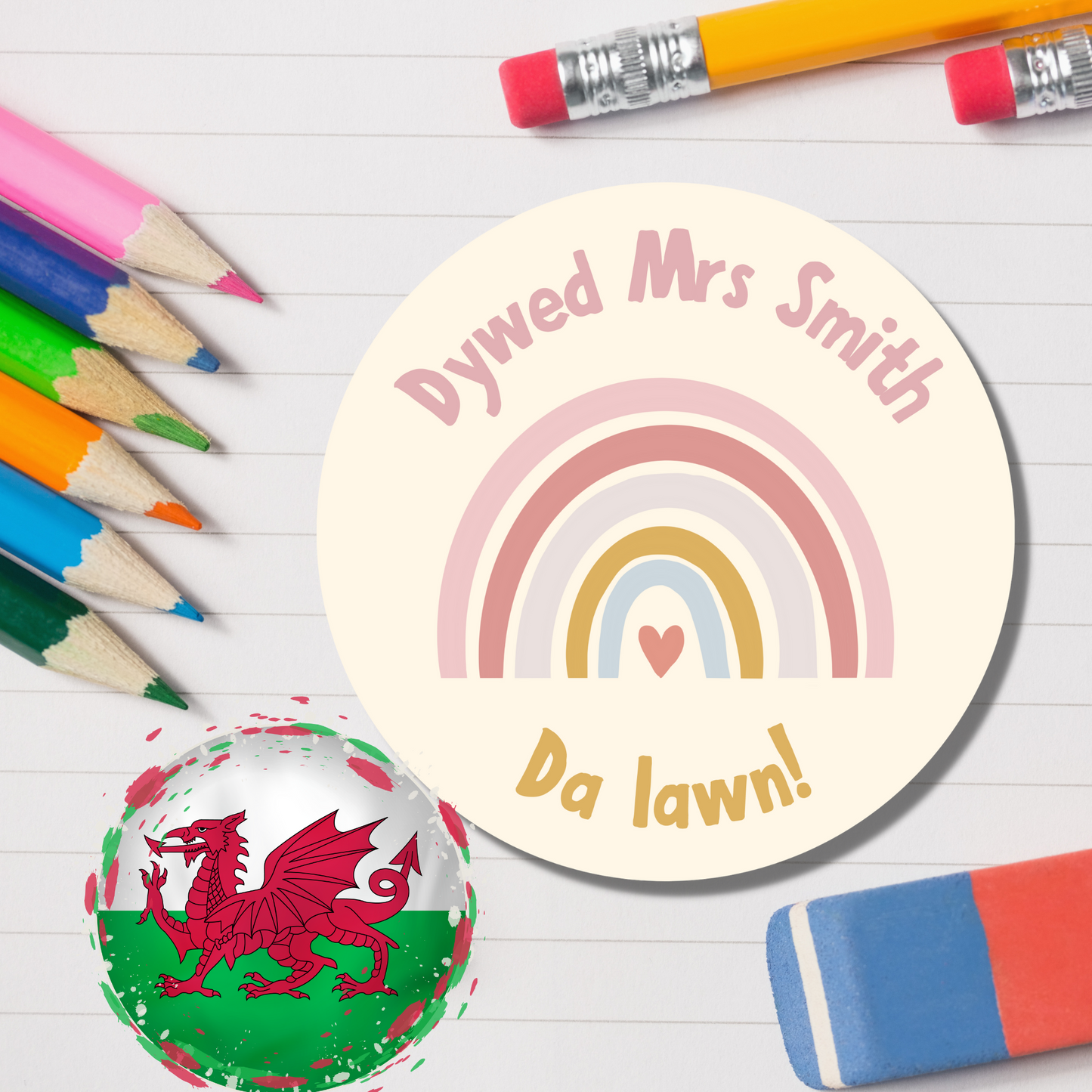 Welsh Personalised Teacher Reward Stickers - Rainbow