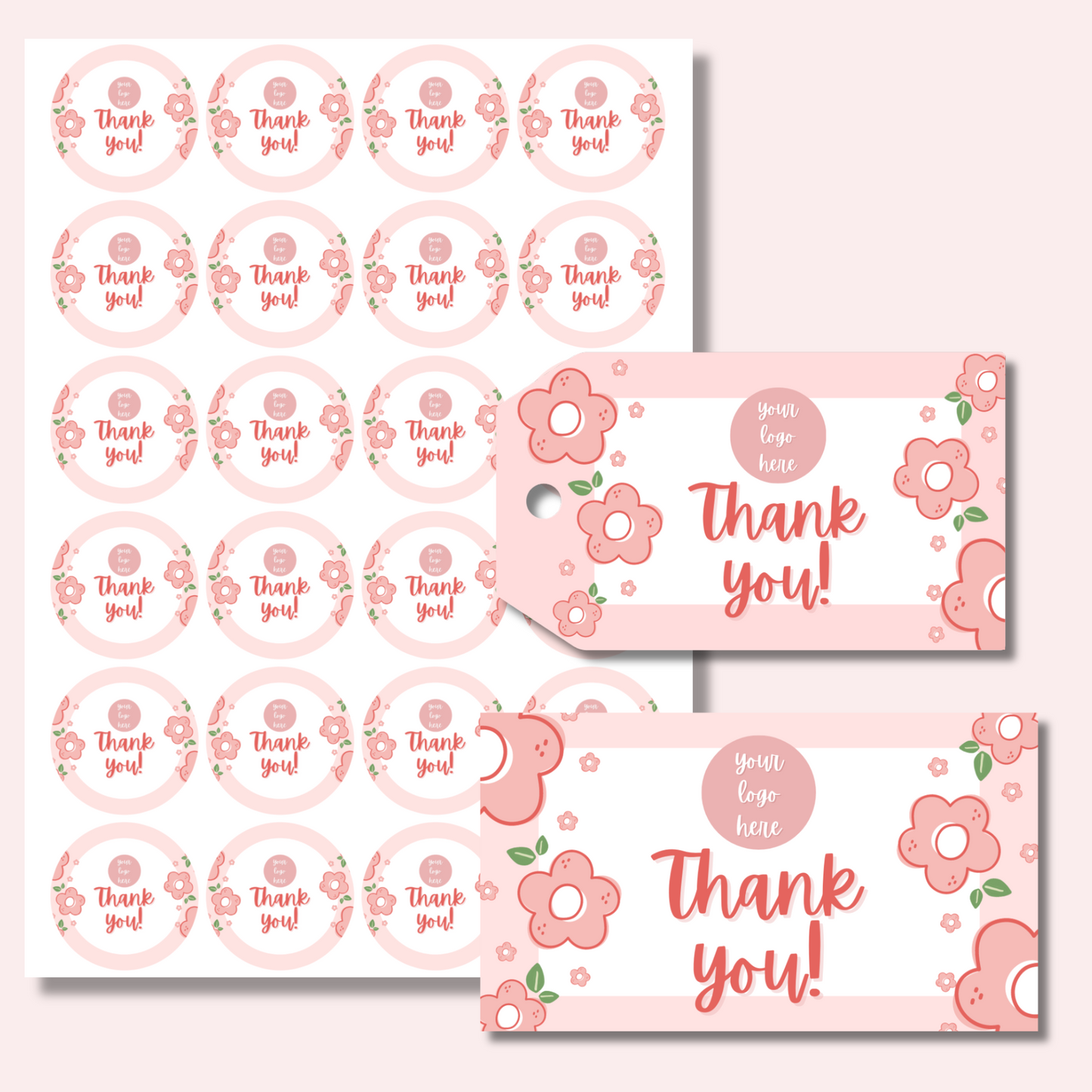 Pink Floral Thank You Bundle | Business Cards | Gift Tags | Stickers