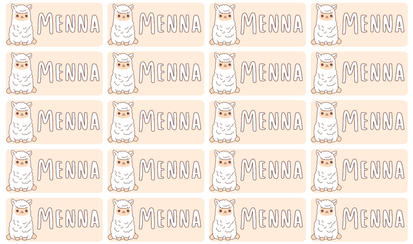 Kids Kawaii Name Stickers - Alpaca