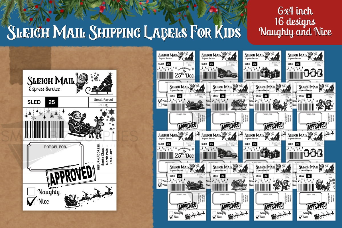 Sleigh Mail Kids Christmas Shipping Labels 6x4 - 16 Designs
