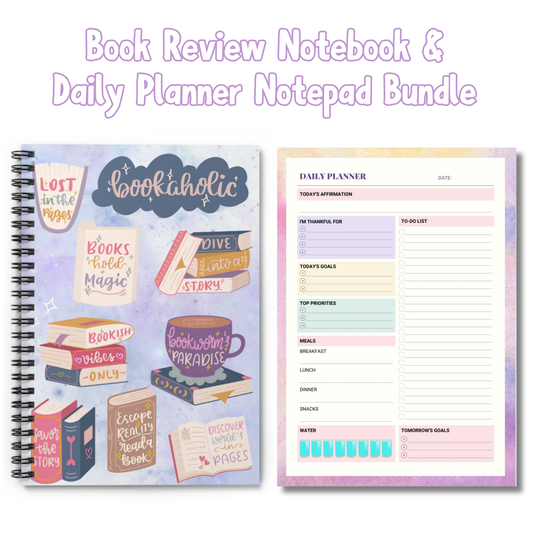 Book Review Journal & Daily Planner Bundle - Notebook & Glued Notepad Bundle - Book Review Journal BookTok
