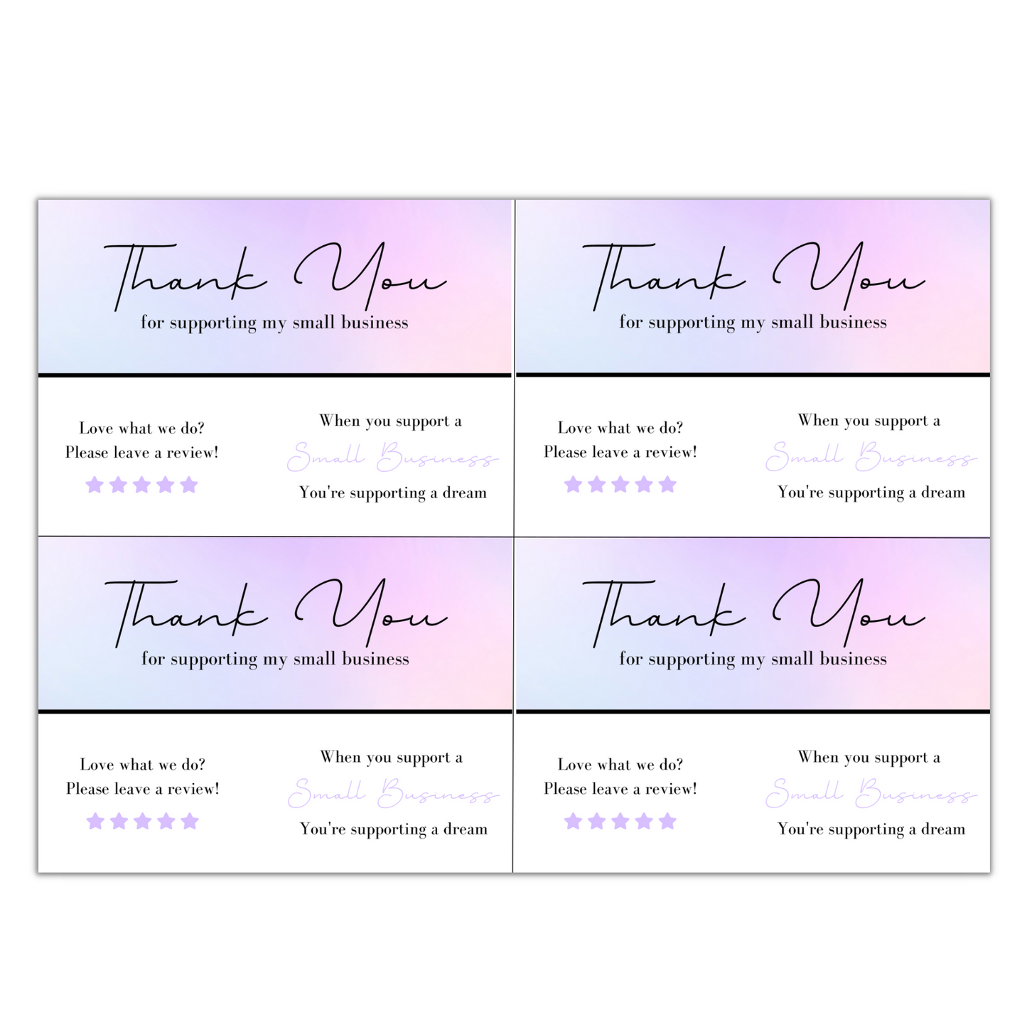 Thank You Card Sheets