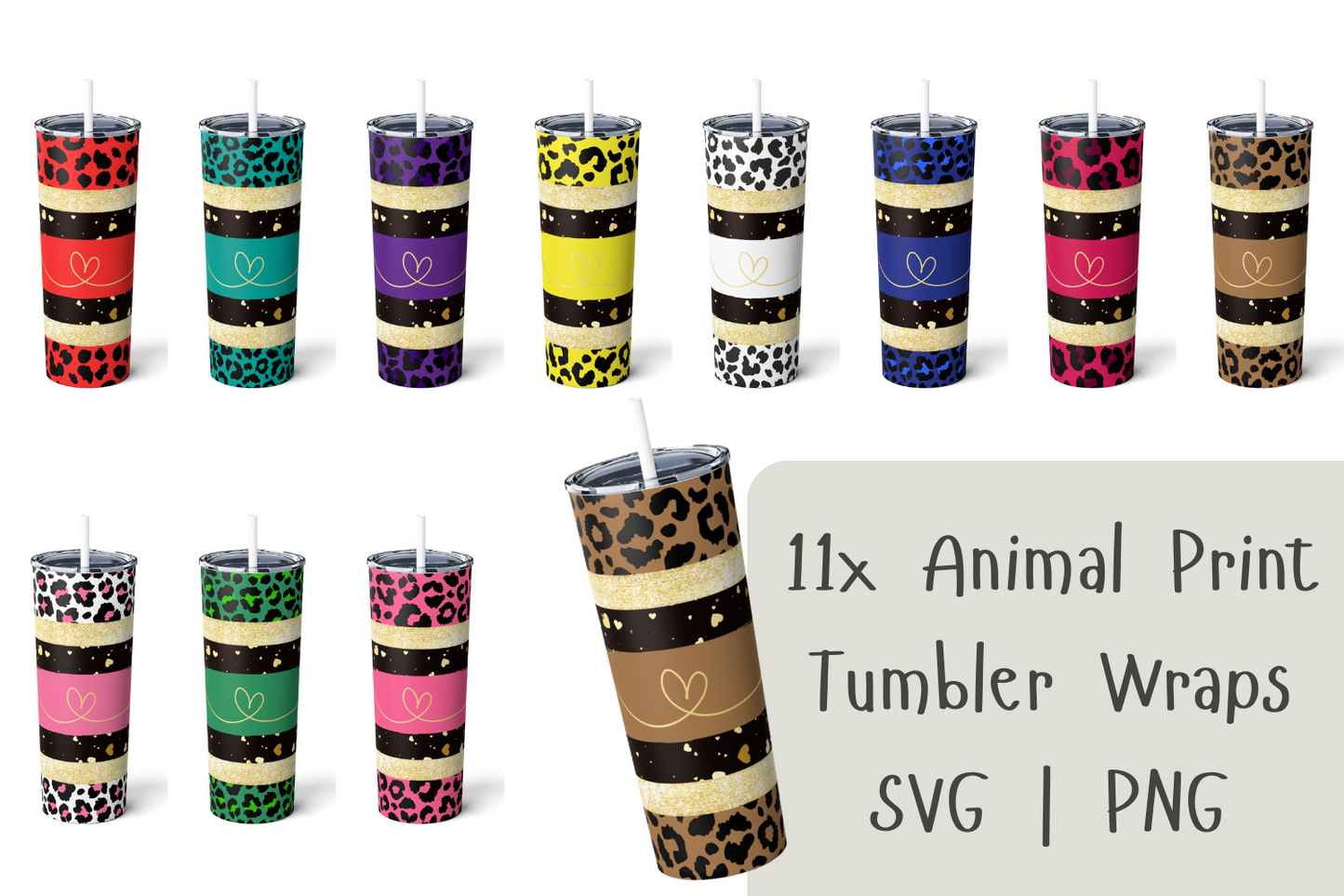 11x Animal Print Tumbler Wraps SVG Sublimation Digital Download