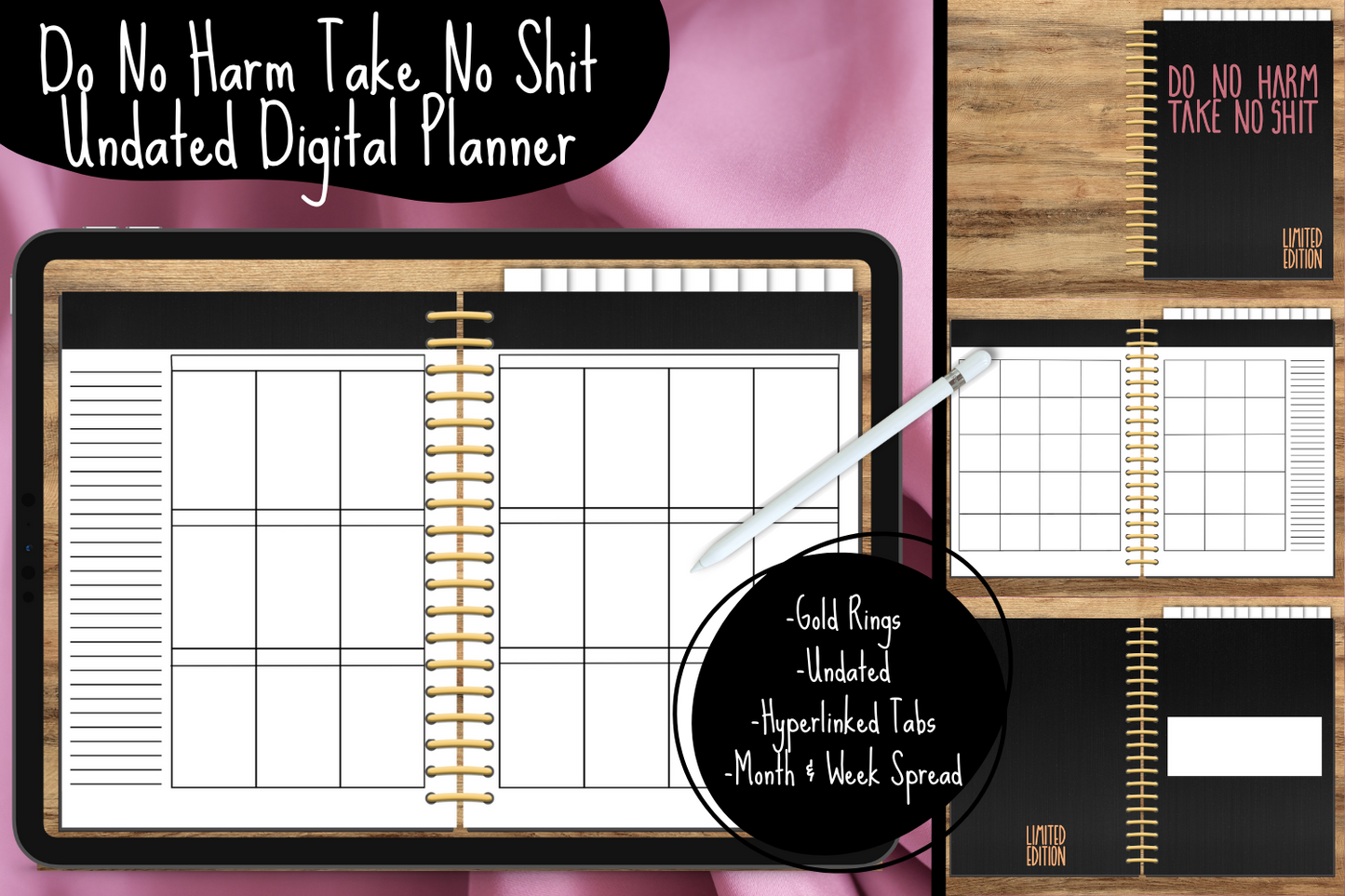 Do No Harm Take No Shit Undated Digital Planner - Gold Rings
