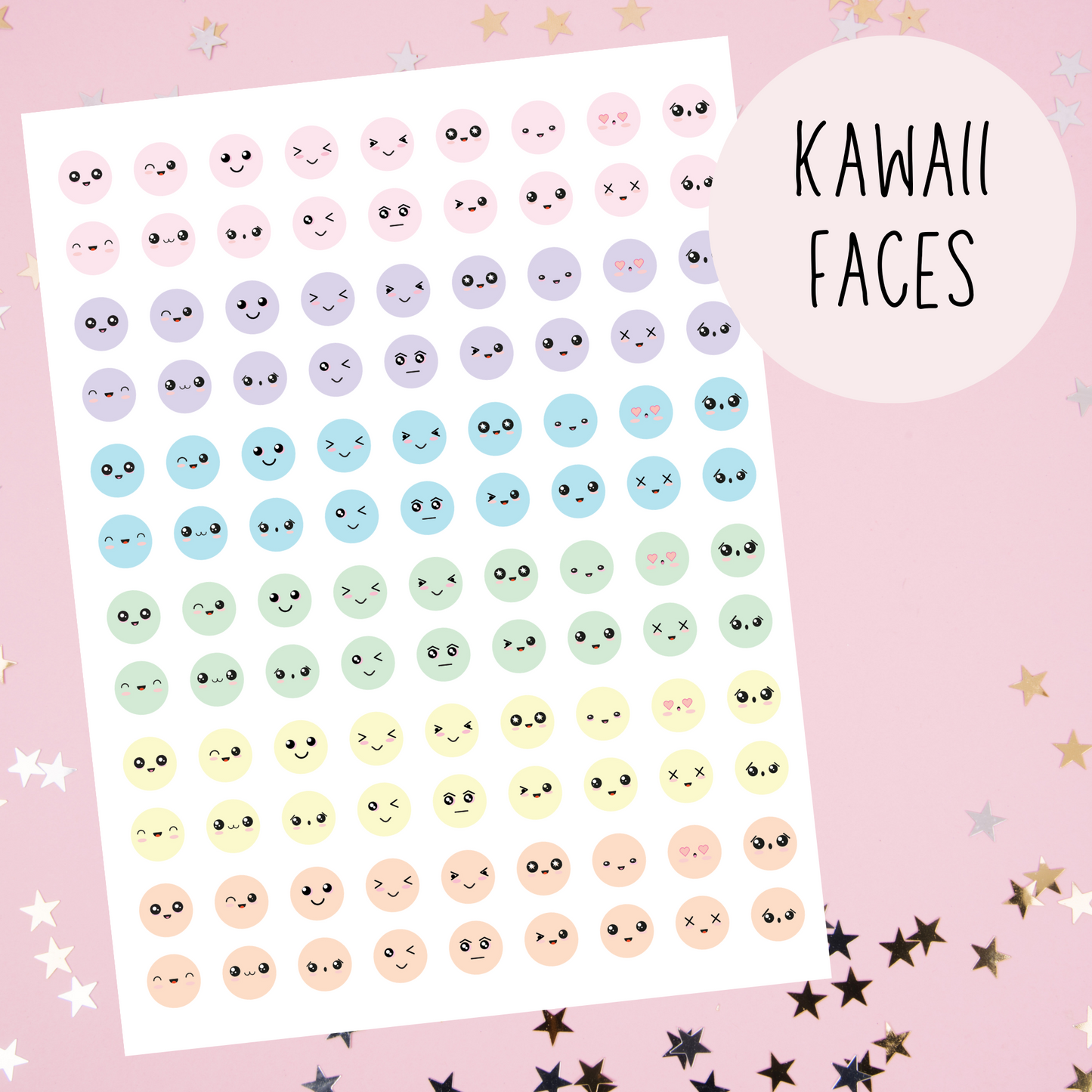 Kawaii Faces Planner Stickers