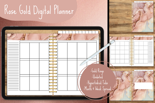 Rose Gold Marble Undated Digital Planner - Gold Rings