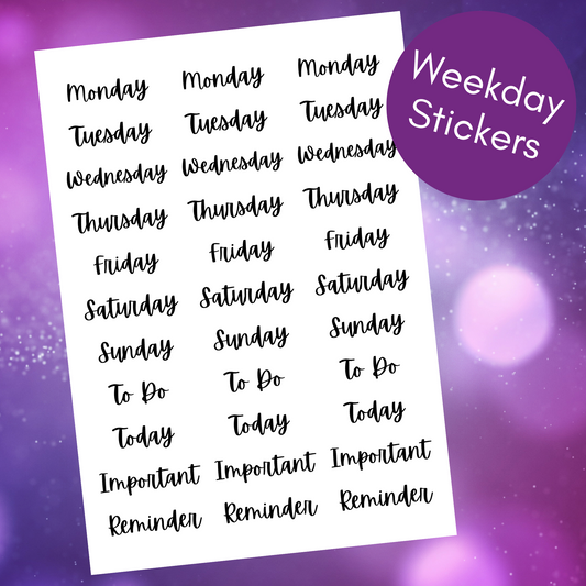 Black Weekday Planner Stickers