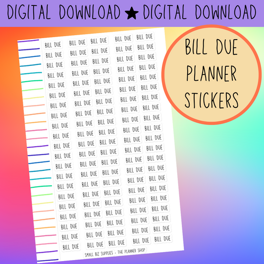 Bill Due Planner Stickers Digital Download