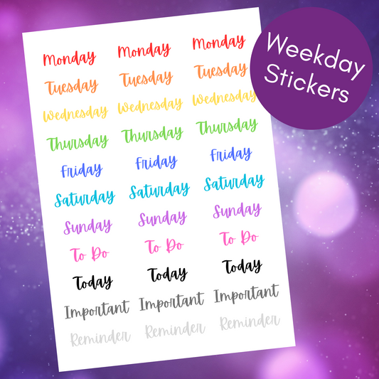Rainbow Weekday Planner Stickers