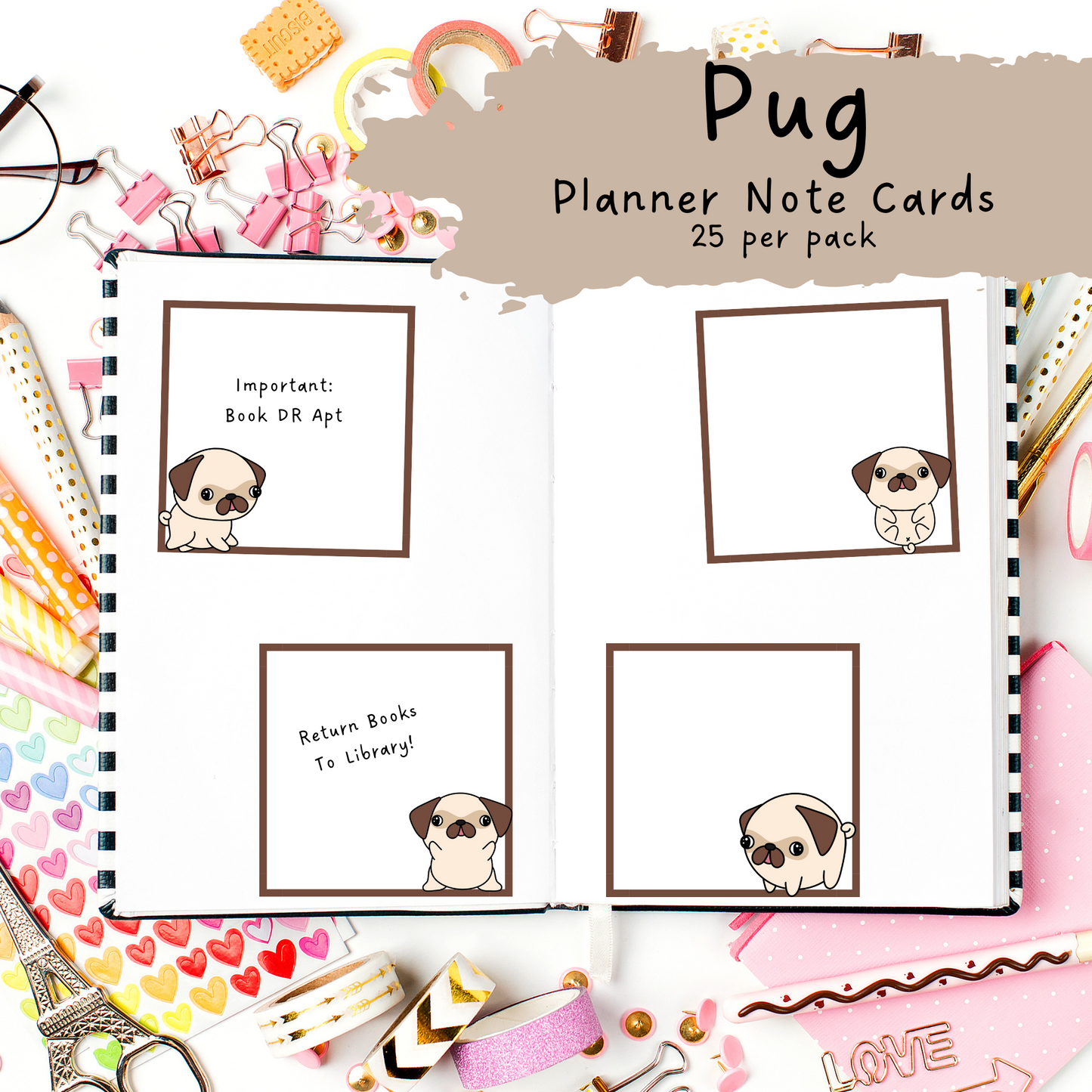 Pug Planner Cards - 25 Pack