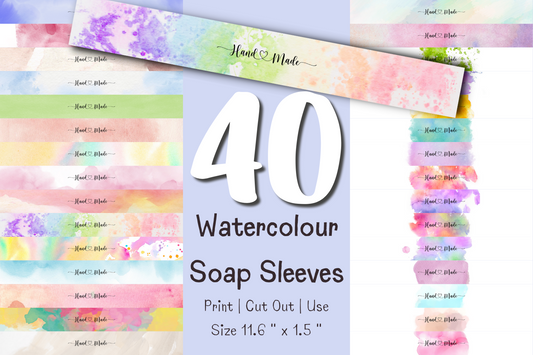 40x Watercolour Soap Sleeve Designs - 'Handmade Watercolour'