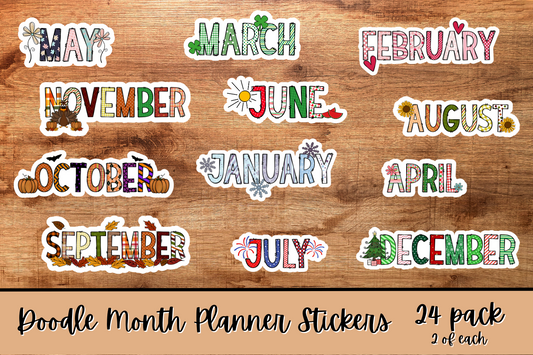 Doodle Month Planner Stickers 24 Pack