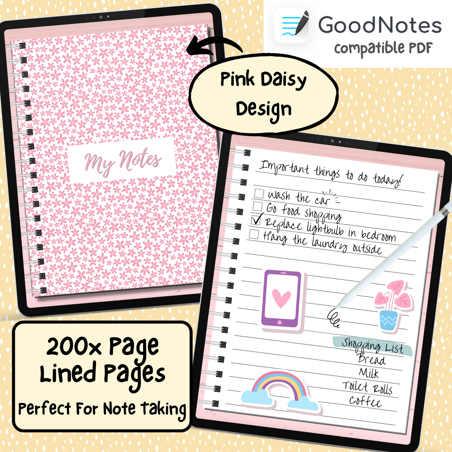 Pink Daisy Stripe Digital Notebook