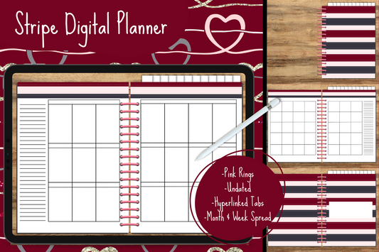 Stripe Undated Digital Planner - Pink Rings