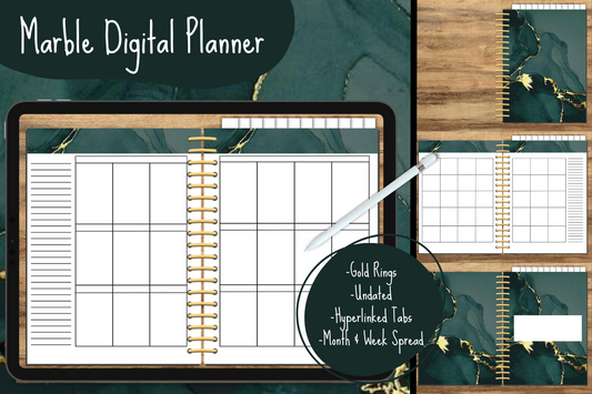 Green Marble Undated Digital Planner - Gold Rings