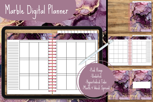 Purple Marble Undated Digital Planner - Pink Rings