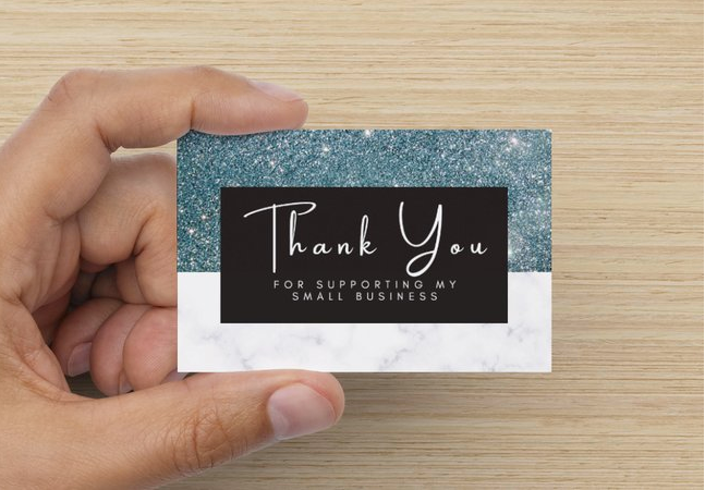 Blue glitter and marble effect - Thank you for supporting my small business cards