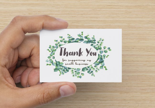 Eucalyptus leaf thank you for supporting my small business cards